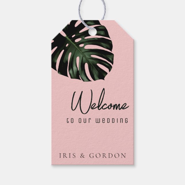 Tropical Destination Pink Wedding Welcome Bag Tag (Front)