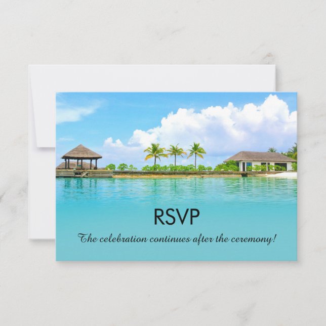 Tropical Destination Resort Beach Wedding RSVP Invitation (Front)