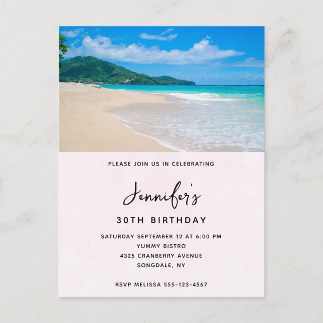 Tropical Destination Scenic Beach Birthday Invitation Postcard (Front)