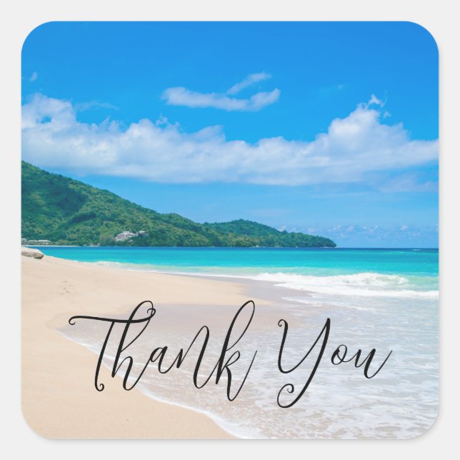 Tropical Destination Scenic Beach Photo Thank You Square Sticker (Front)