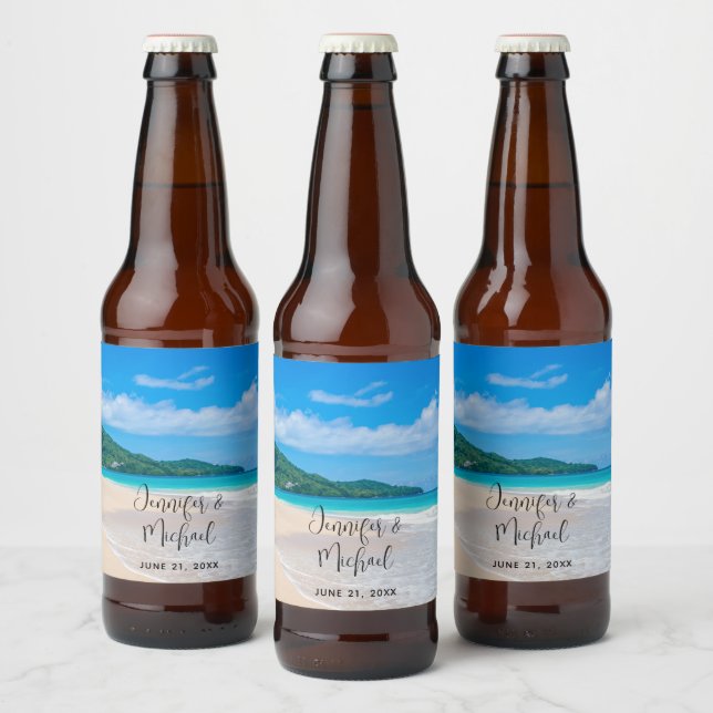 Tropical Destination Scenic Beach Photo Wedding Beer Bottle Label (Bottles)
