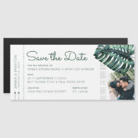 Tropical Destination Ticket Photo Save the Date Ma
