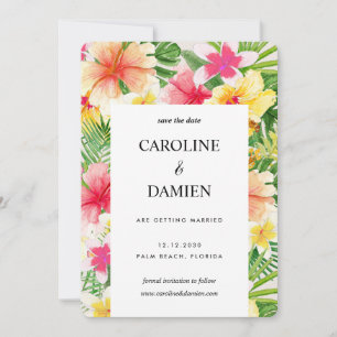 Tropical Destination Wedding Floral Save The Date Invitation