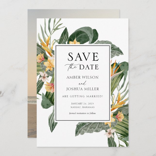 Tropical Destination Wedding Photo Save the Date Invitation (Front/Back)