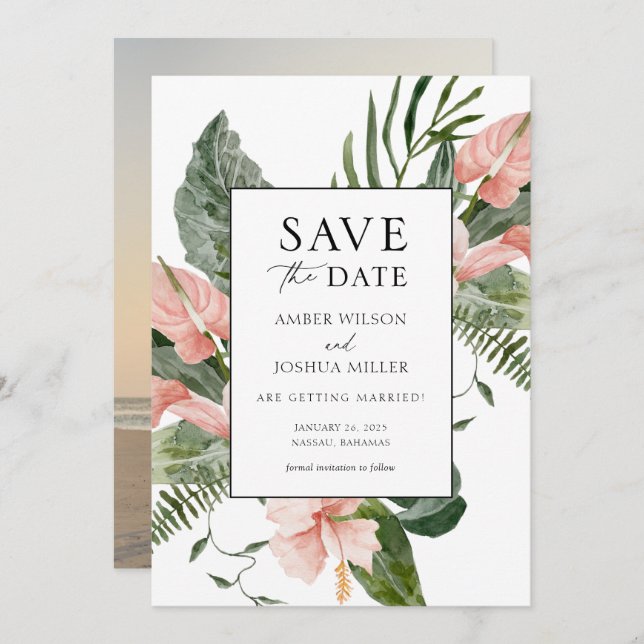 Tropical Destination Wedding Photo Save the Date Invitation (Front/Back)