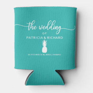 Tropical Destination Wedding Pineapple Teal Can Cooler