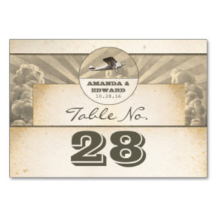 Tropical destination wedding place card with plane