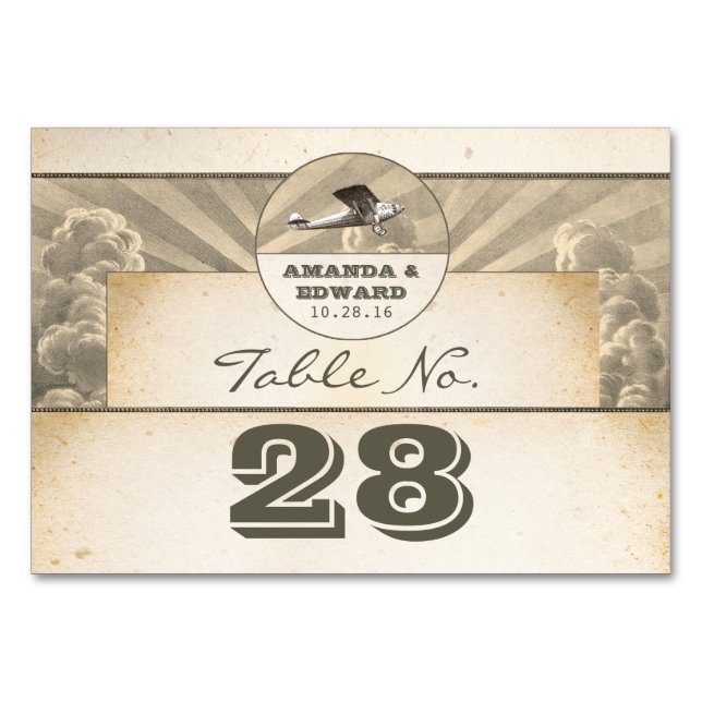 Tropical destination wedding place card with plane (Front)