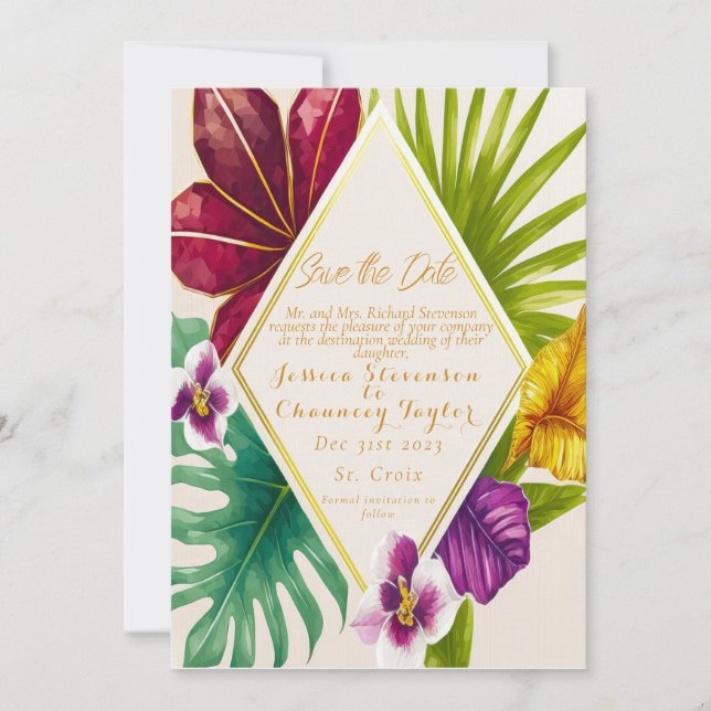 Tropical Destination Wedding Save the Date Invitation (Front)
