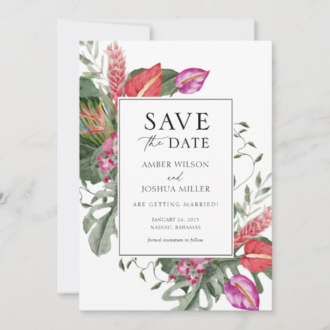 Tropical Destination Wedding Save the Date Invitation (Front)