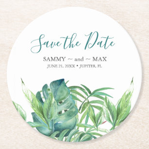 Tropical Destination Wedding Save the Date Round Paper Coaster