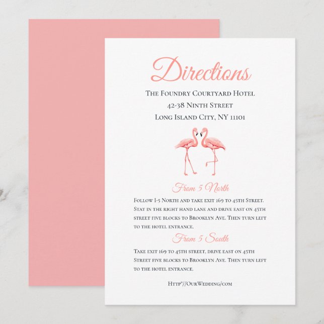 Tropical Details Directions Pink Flamingo Wedding Invitation (Front/Back)