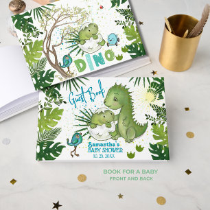 Tropical Dino Baby Shower Guest Book Story tale