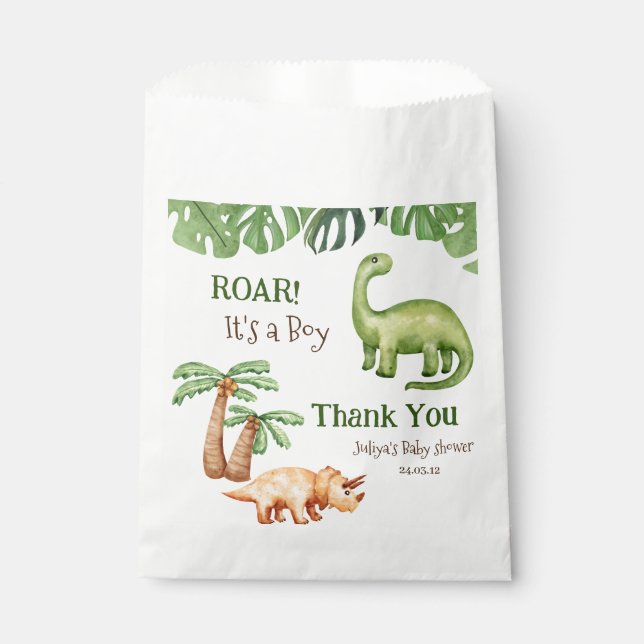 Tropical Dinosaur Baby Shower Favour Bags (Front)