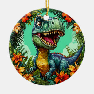 🦖 Tropical Dinosaur Floral Ceramic Holiday Tree Decoration