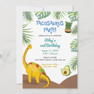 Tropical Dinosaur Tacos Tacosaurus Party Birthday Invitation
