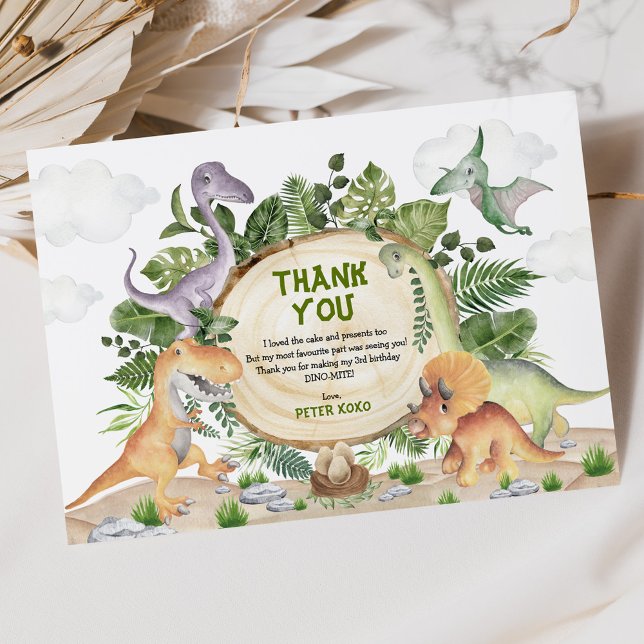 Tropical Dinosaurs Jungle Greenery Baby Shower Thank You Card (Creator Uploaded)