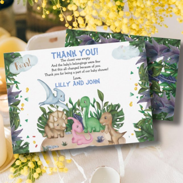 Tropical Dinosaurs Jungle Greenery Baby Shower Thank You Card (Creator Uploaded)