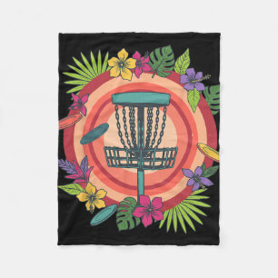 Tropical Disc Golf Sket Flying Disc Scene  Fleece Blanket