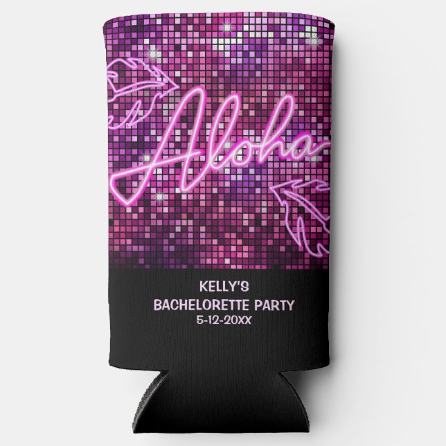 Tropical Disco Bachelorette Party Neon Seltzer Can Cooler (Front)