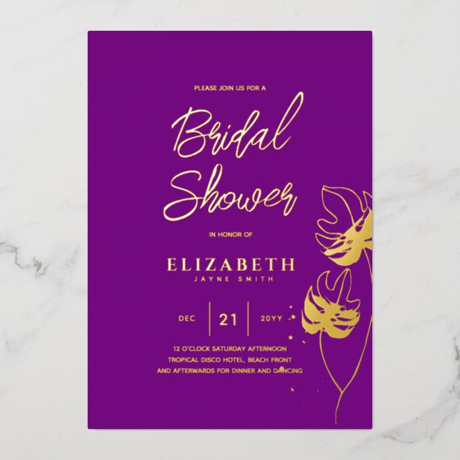 Tropical Disco BRIDAL SHOWER Gold Bling Leaves (Front)