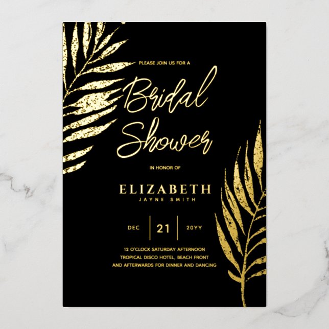 Tropical Disco BRIDAL SHOWER Gold Bling Leaves (Front)