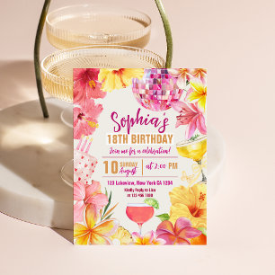 Tropical Disco Floral Hibiscus Birthday Invitation