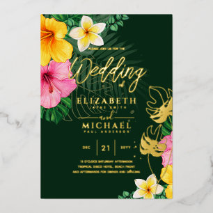 Tropical Disco Wedding Invitation Gold Green Foil 