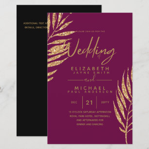 Tropical Disco Wedding Invitation Gold Leaves