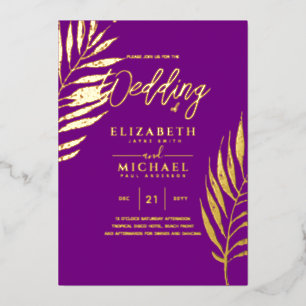 Tropical Disco Wedding Invitation Gold Magenta