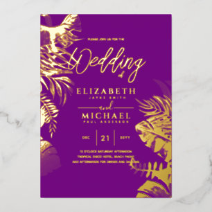 Tropical Disco Wedding Invitation Gold Magenta Foi