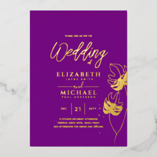 Tropical Disco Wedding Invitation Gold Magenta Foi