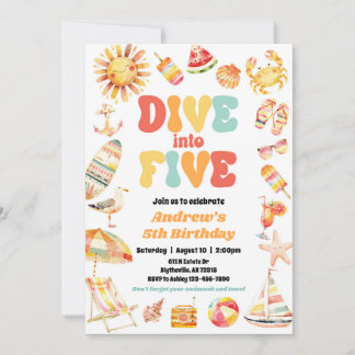 Tropical Dive into Five Pool Party Invitation