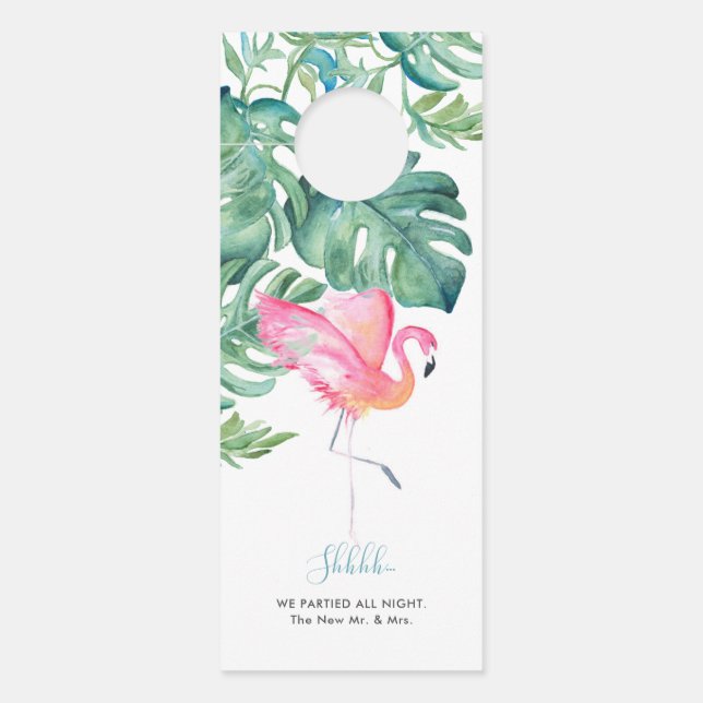 Tropical Do Not Disturb Pink Flamingo Door Hanger (Front)