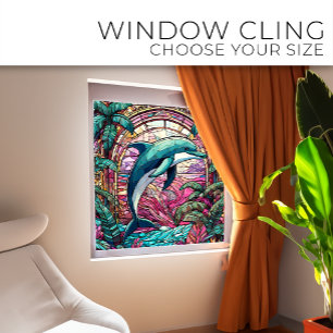 Tropical dolphin Stained glass art Window Cling