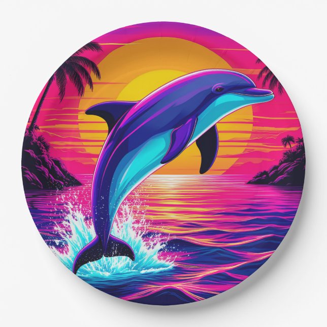 🐬 Tropical Dolphin Summer Party Decor Plates 🌴 (Front)