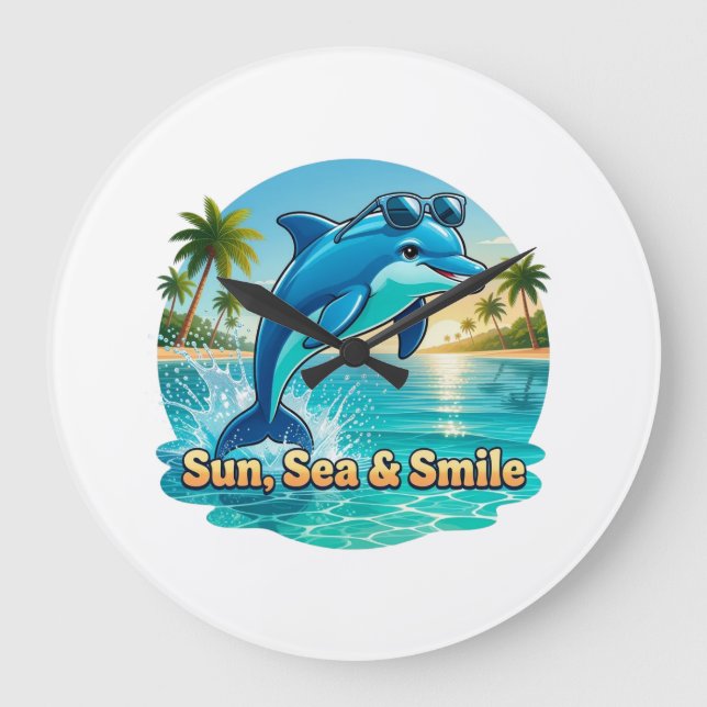 Tropical Dolphin Wall Clock – Sun, Sea & Smile  (Front)