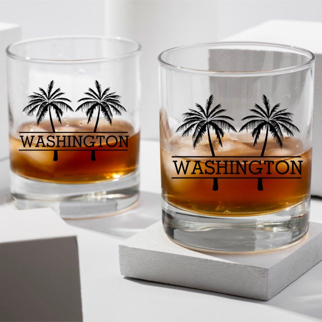Tropical Double Palm Tress with Custom Name Whiskey Glass (Creator Uploaded)