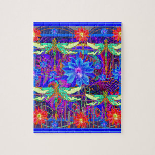 Tropical Dragonflies Blue Flower gifts Jigsaw Puzzle