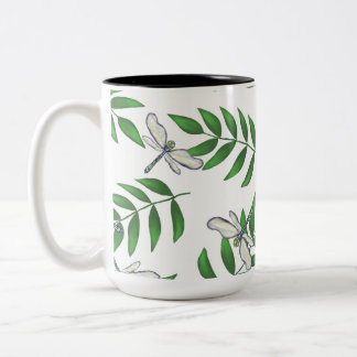 Tropical Dragonflies With Leaves Two-Tone Coffee Mug