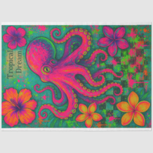 Tropical Dream – Neon Octopus Decoupage Paper   