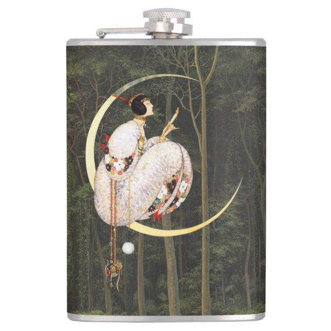 Tropical dreamlike conceptual collage hip flask (Front)