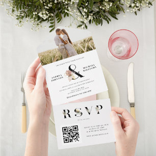Tropical Dried Ampersand Photo QR Code Wedding All In One Invitation