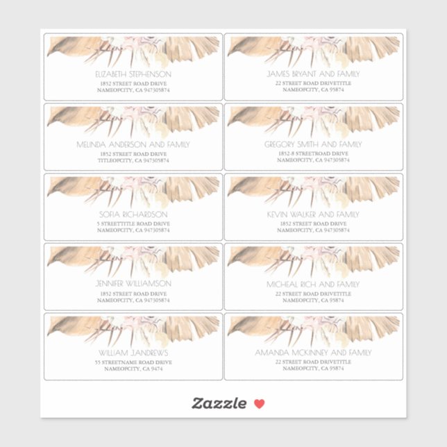 Tropical Dried Leaves Guest Names Address Labels (Sheet)