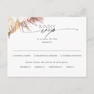 Tropical Dried Palm Leaves Wedding Rsvp Announcement Postcard
