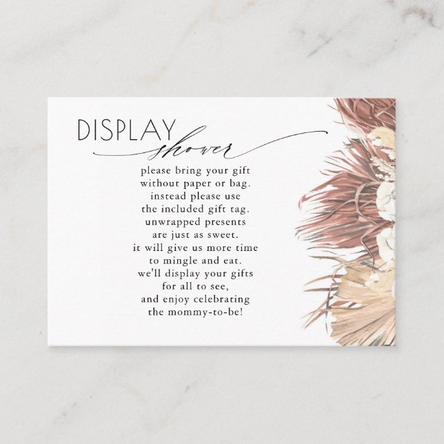Tropical Dried Palms Display Baby Shower Request Business Card (Front)