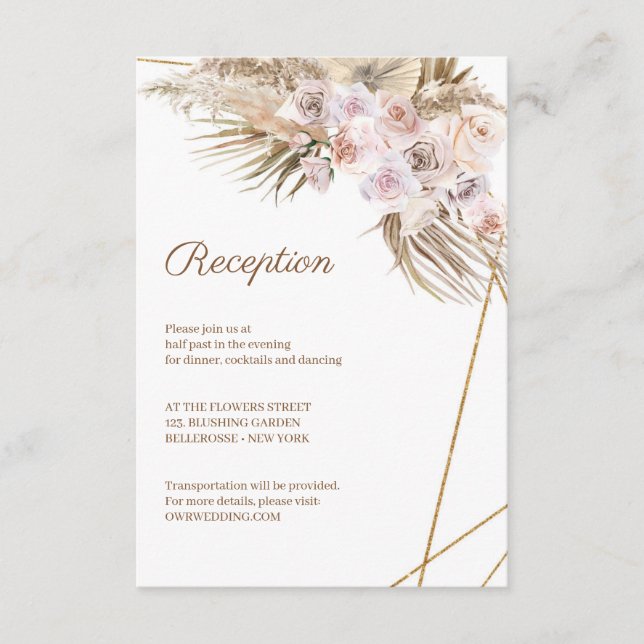 Tropical Dried Pampas Grass Dried Palm Dusty Rose  Enclosure Card (Front)
