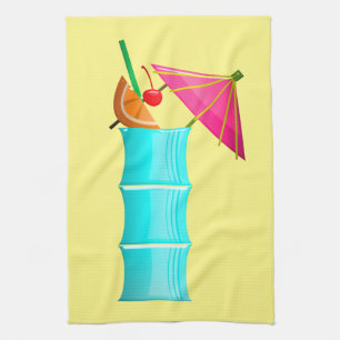Tropical drink Hawaiian cocktail yellow blue pink  Tea Towel
