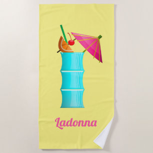 Tropical drink yellow blue pink cocktail summer beach towel