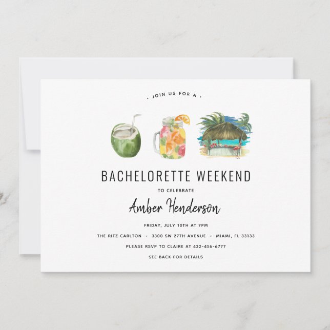 Tropical Drinks Bachelorette Itinerary Invitation (Front)